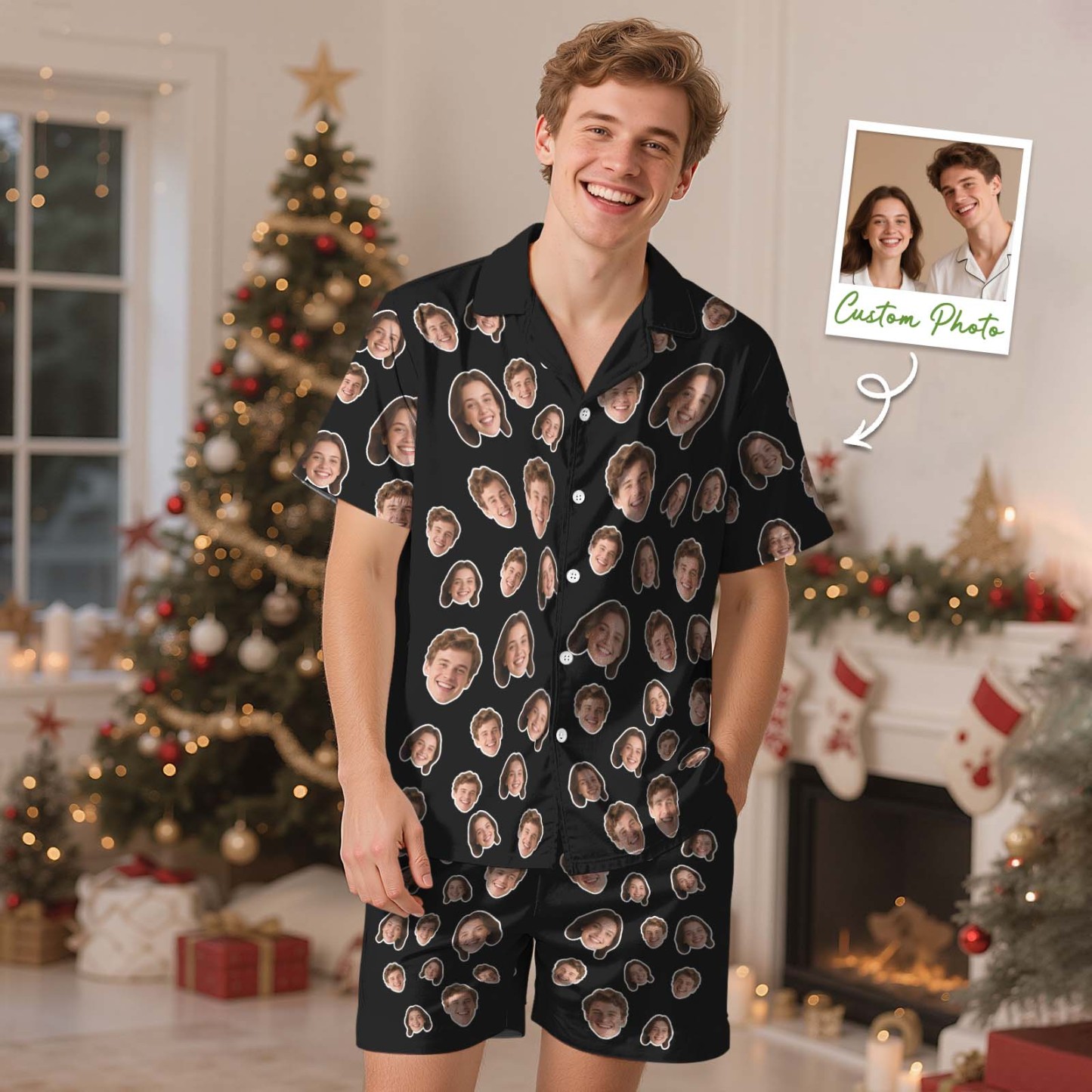Christmas Gifts Custom Lover Face Short Sleeved Pajamas Personalised Sleepwear Love Gifts For Her - MyPhotoSocksAu