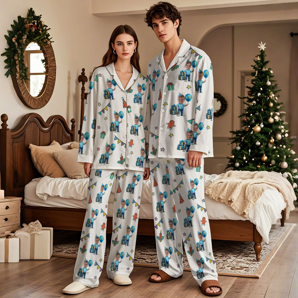 Custom Birthday Face Long Sleeve Pajamas Face Pajamas with Face Personalized Photo Pajamas Gift - MyPhotoSocksAu