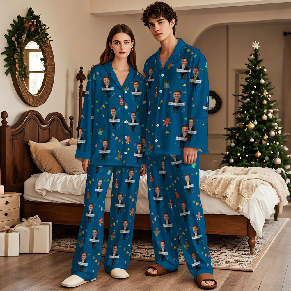 Custom Birthday Face Long Sleeve Pajamas with Face Personalized Photo Pajamas Gift - MyPhotoSocksAu
