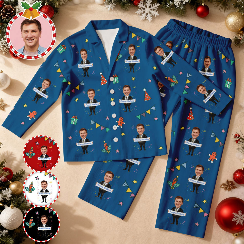 Custom Birthday Face Long Sleeve Pajamas with Face Personalized Photo Pajamas Gift - MyPhotoSocksAu