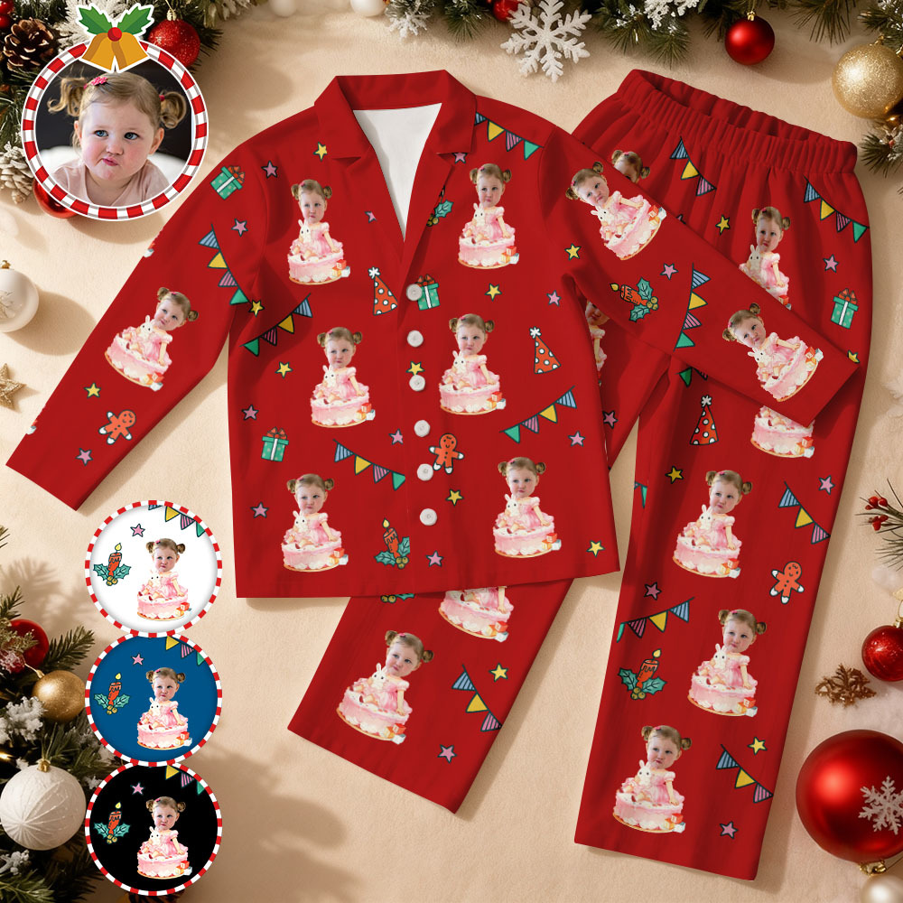 Custom Birthday Face Long Sleeve Pajamas with Baby Face Personalized Photo Pajamas Gift Christmas - MyPhotoSocksAu