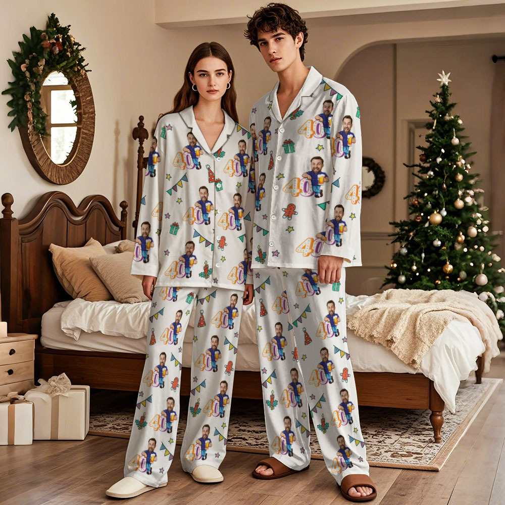 Custom Birthday Face Long Sleeve Pajamas with Beer Personalized Photo Pajamas Gift - MyPhotoSocksAu