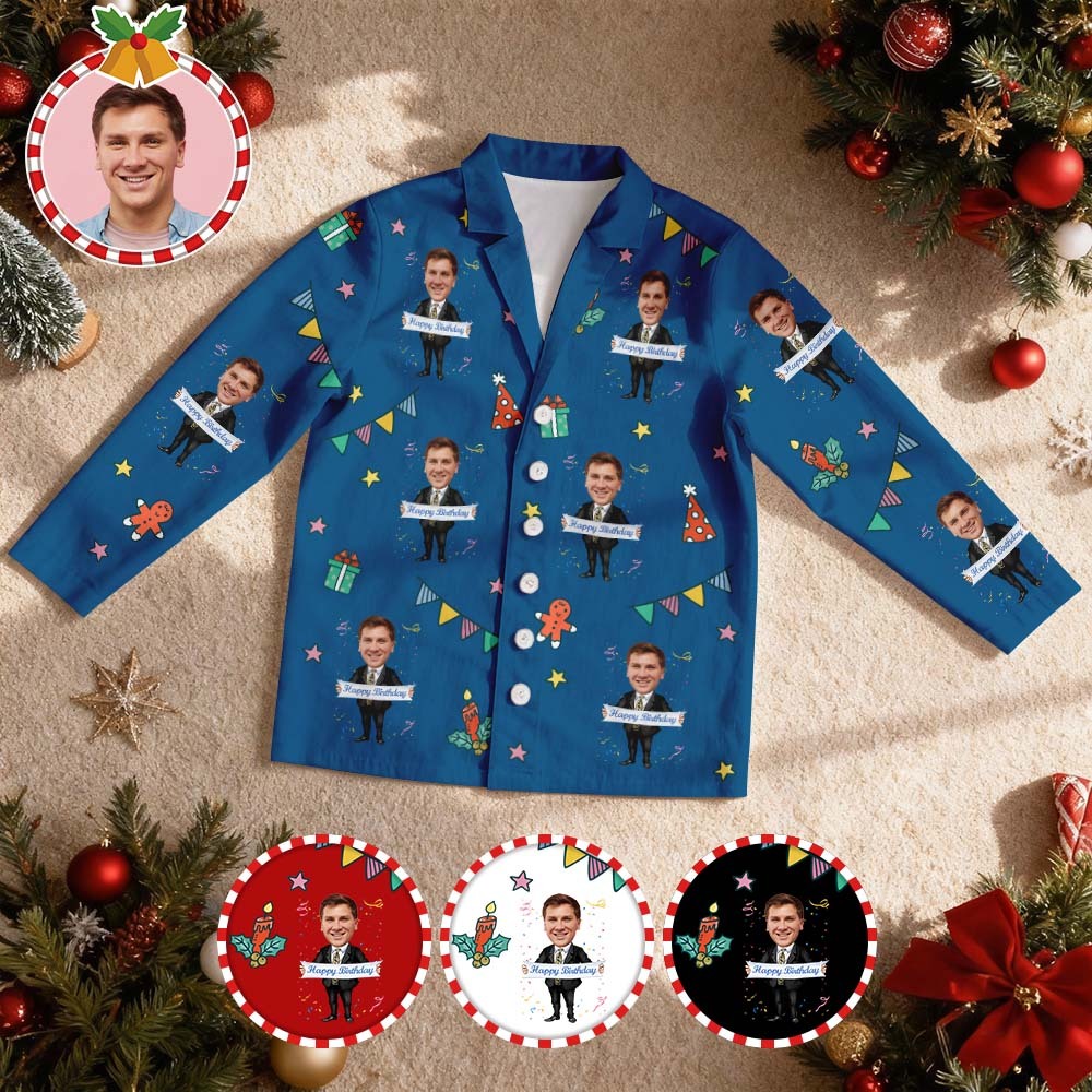 Custom Birthday Face Long Sleeve Pajamas with Face Personalized Photo Pajamas Gift - MyPhotoSocksAu