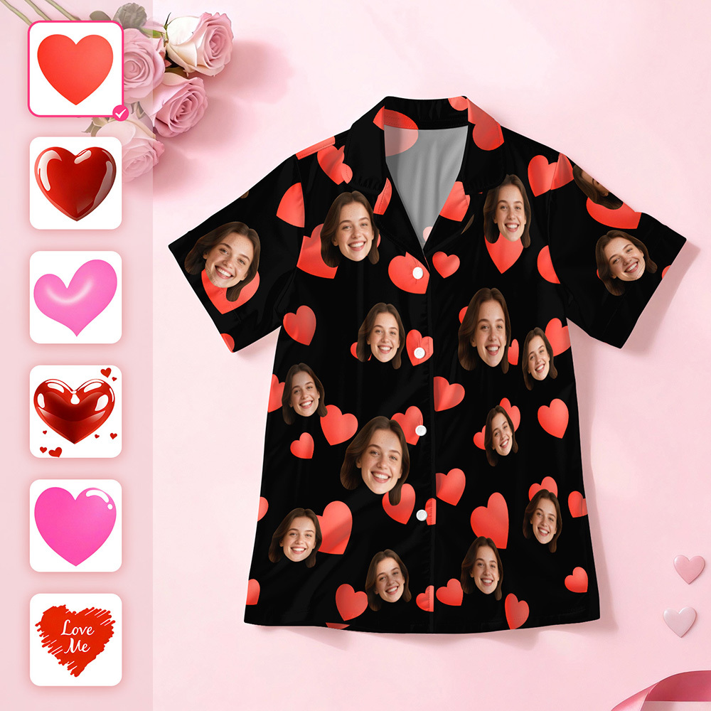 Personalised Face Short Sleeve Pajamas Custom Heart Face Couple Sleepwear Valentine Love Gifts For Him - MyPhotoSocksAu