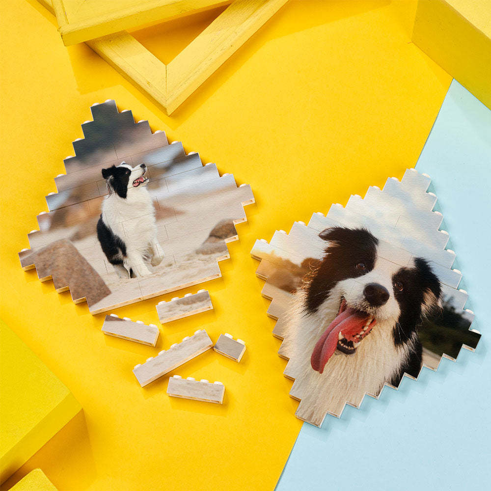 Custom Building Block Puzzle Personalized Photo Brick Lozenge Shape for Pet Lover - SantaSocks