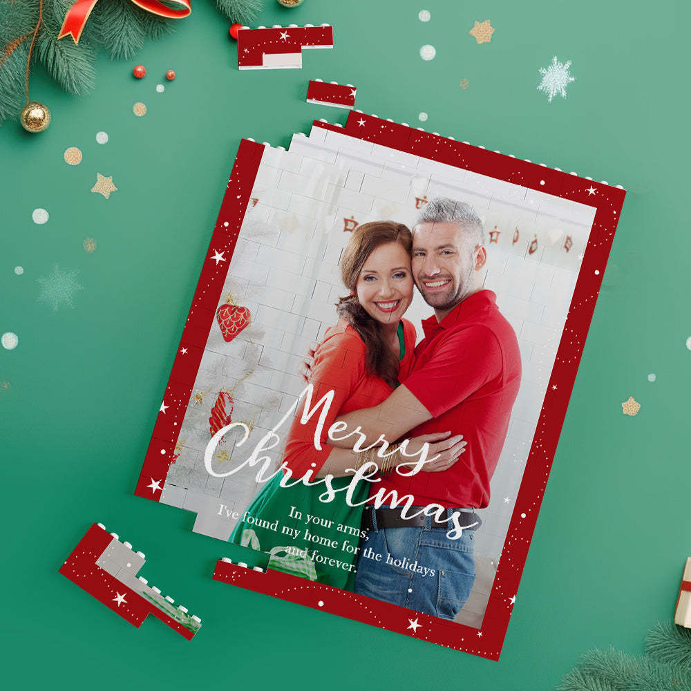 Custom Building Block Puzzle Personalized Vertical Building Photo Bricks Merry Christmas - My Photo Socks AU