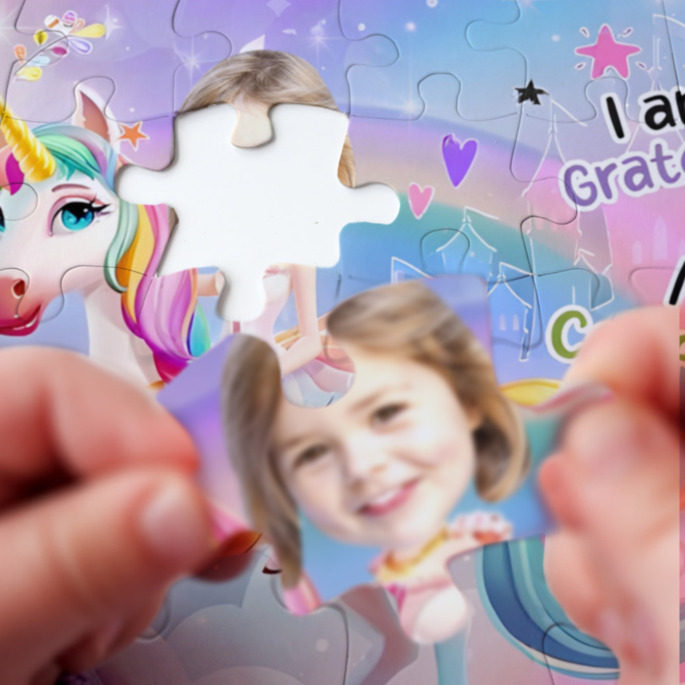 Unicorn Personalized Photo Jigsaw Puzzle Princess - Board Game For Kids, Little Girls, Daughters - MyPhotoSocksAu