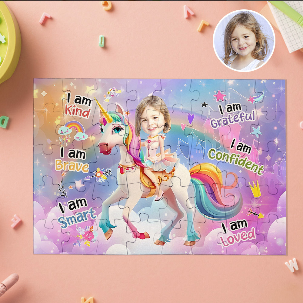 Unicorn Personalized Photo Jigsaw Puzzle Princess - Board Game For Kids, Little Girls, Daughters - MyPhotoSocksAu