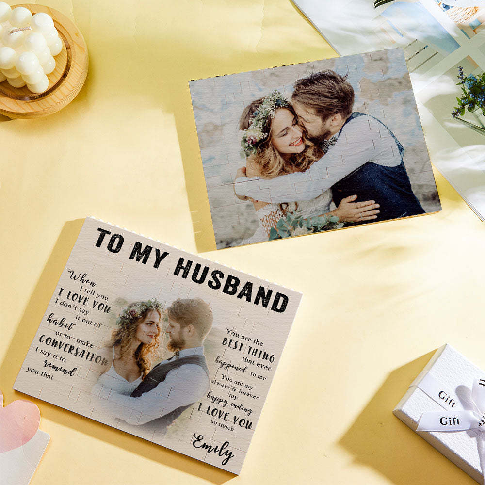 Custom Building Block Puzzle Personalized Photo Brick To My Husband - SantaSocks