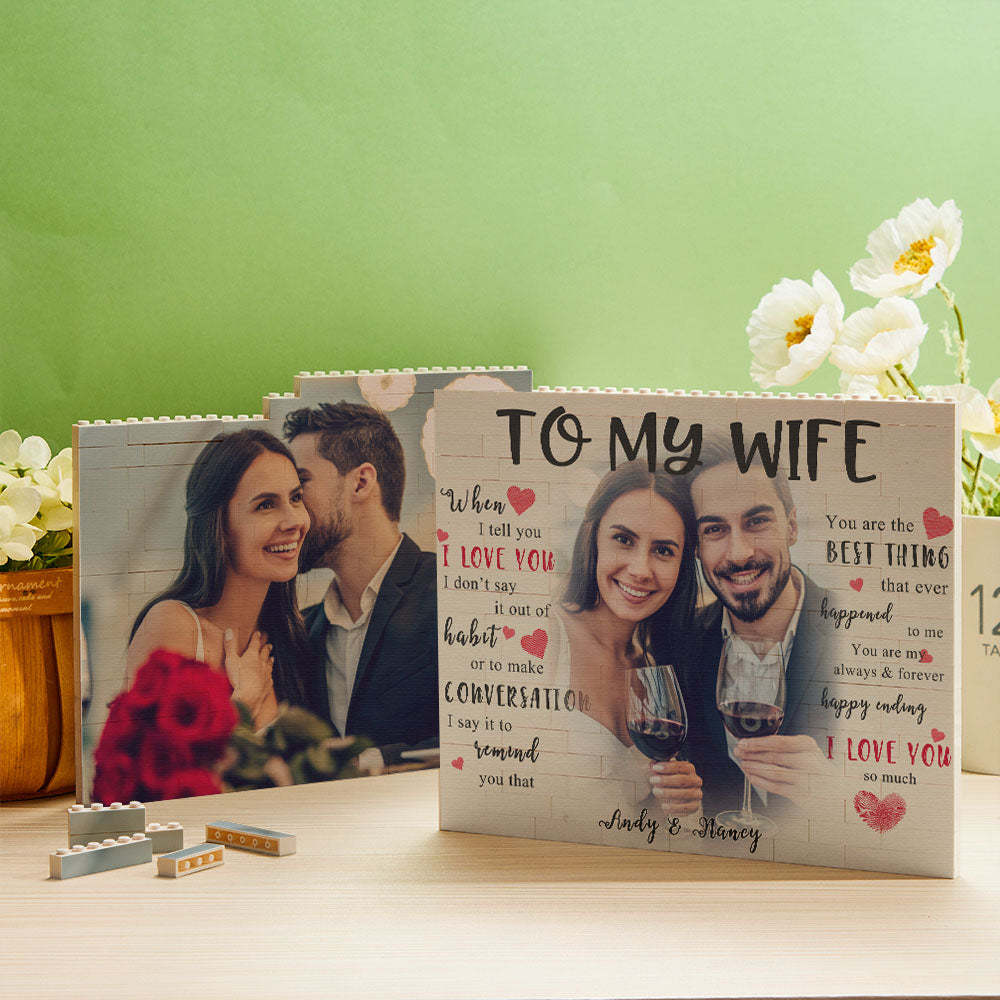 Custom Building Block Puzzle Personalized Photo and Name Brick To My Wife - SantaSocks