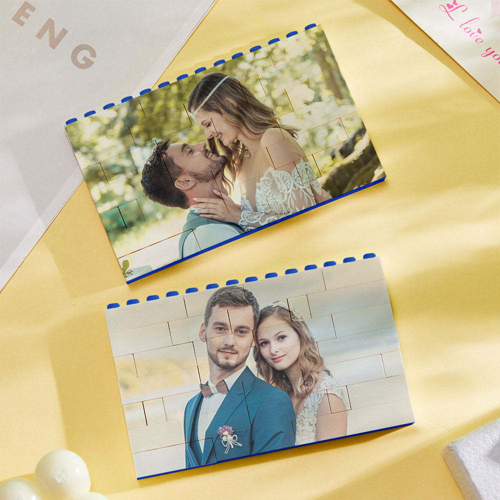 Custom Blue Building Block Puzzle Photo Bricks Gift for Lover - SantaSocks