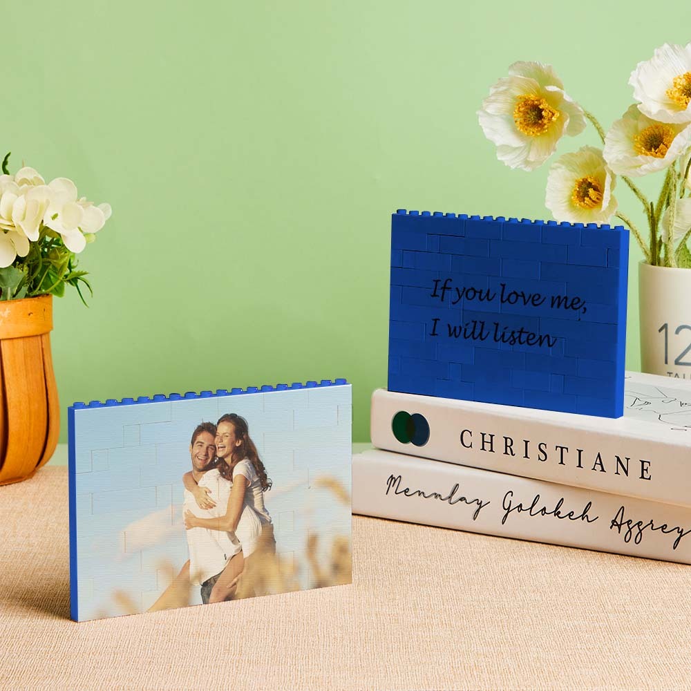 Custom Blue Building Block Puzzle Photo Bricks Gift for Lover - SantaSocks