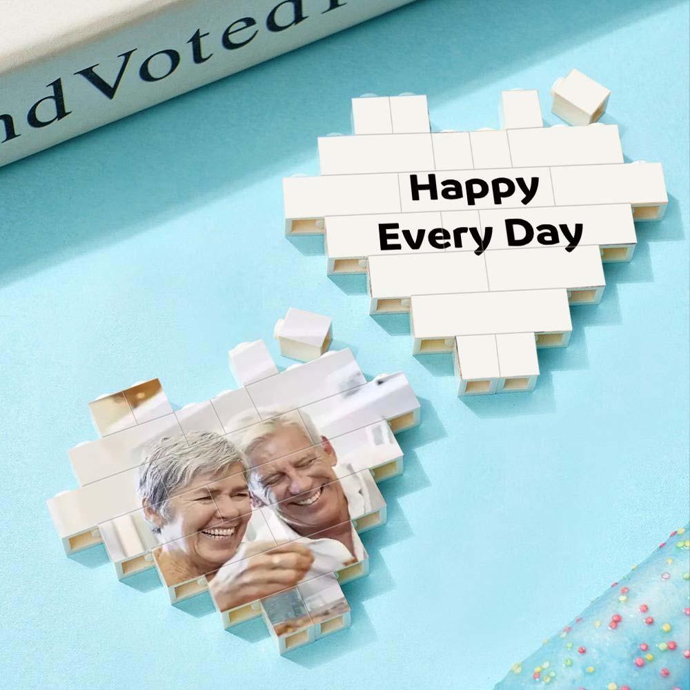 Custom Building Block Puzzle Personalized Heart Shaped Engraving Photo Brick Gift For Anniversary - SantaSocks