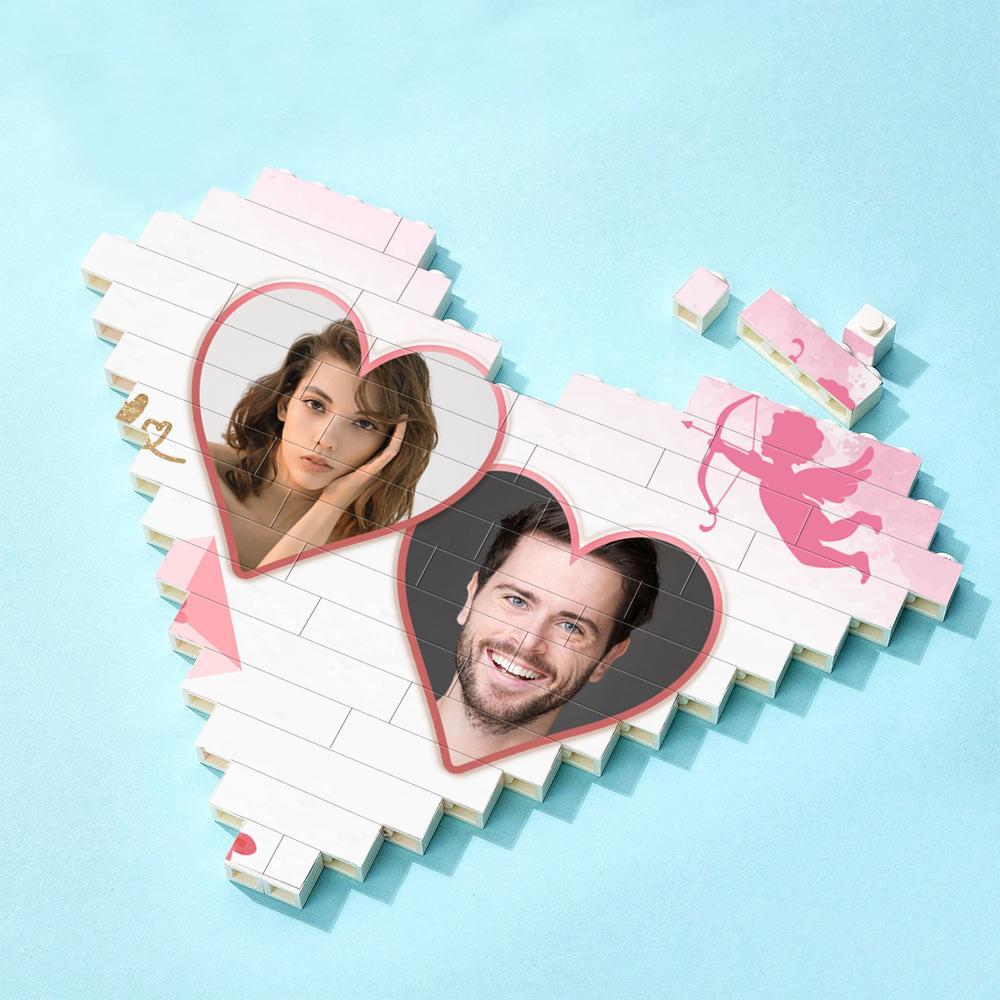 Gifts For Lover Custom Double Heart Building Block Puzzle Personalized Photo Brick Heart Shaped - SantaSocks