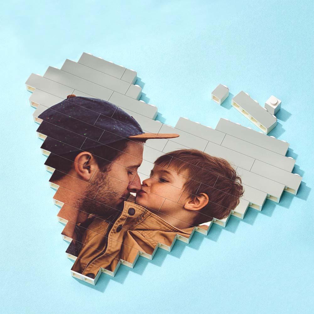 Custom music Code Building Block Puzzle Personalized Photo and Text Brick Heart Shape for Father's Day Gifts - SantaSocks