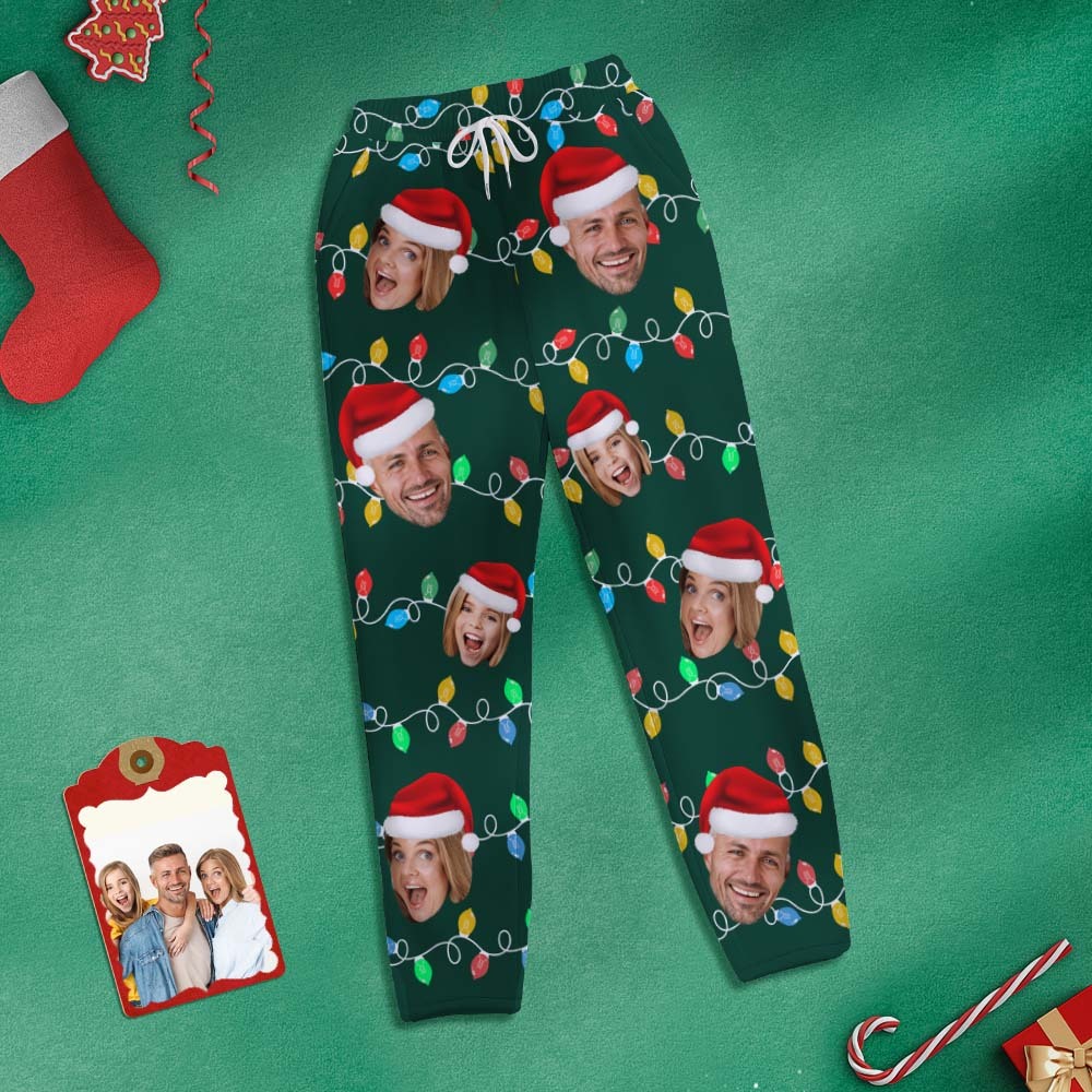 Custom Face Sweatpants Personalized Photo Christmas Family Xmas Leds Golf Pants for Him - My Photo Socks AU