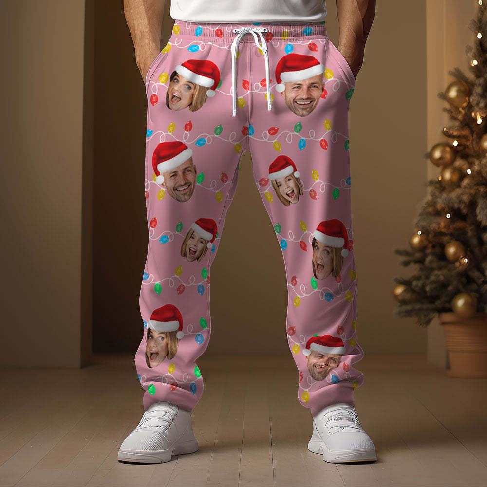 Custom Face Sweatpants Personalized Photo Christmas Family Xmas Leds Golf Pants for Him - My Photo Socks AU