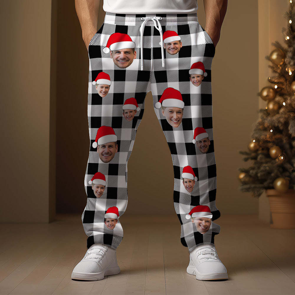 Custom Face Sweatpants Personalized Photo Christmas Family Buffalo Plaid Golf Pants for Him - My Photo Socks AU