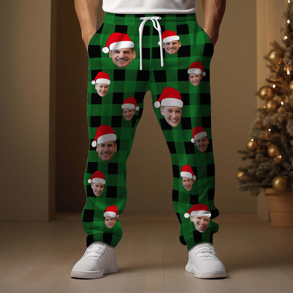 Custom Face Sweatpants Personalized Photo Christmas Family Buffalo Plaid Golf Pants for Him - My Photo Socks AU