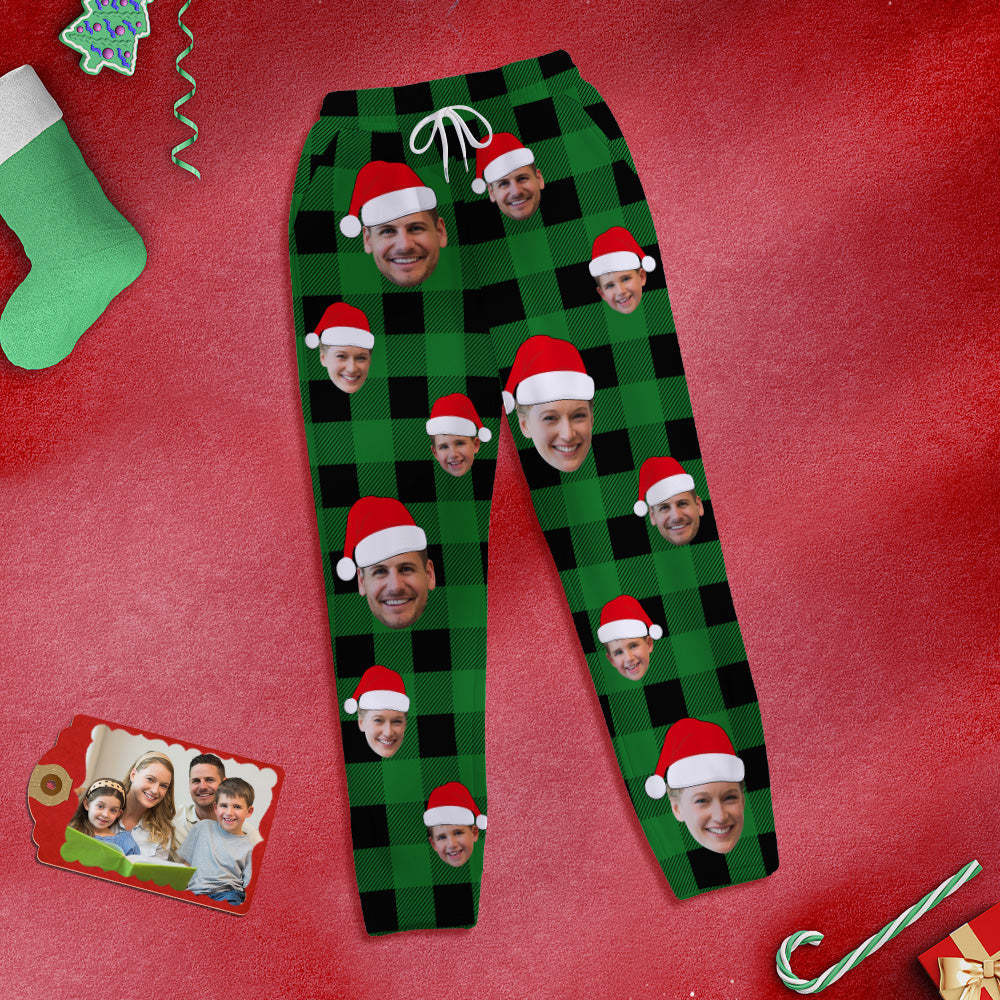 Custom Face Sweatpants Personalized Photo Christmas Family Buffalo Plaid Golf Pants for Him - My Photo Socks AU
