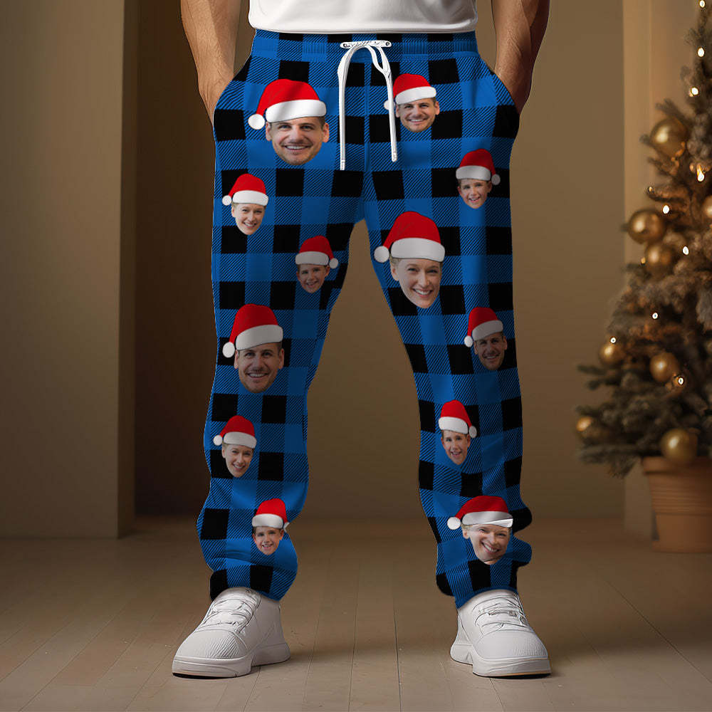 Custom Face Sweatpants Personalized Photo Christmas Family Buffalo Plaid Golf Pants for Him - My Photo Socks AU