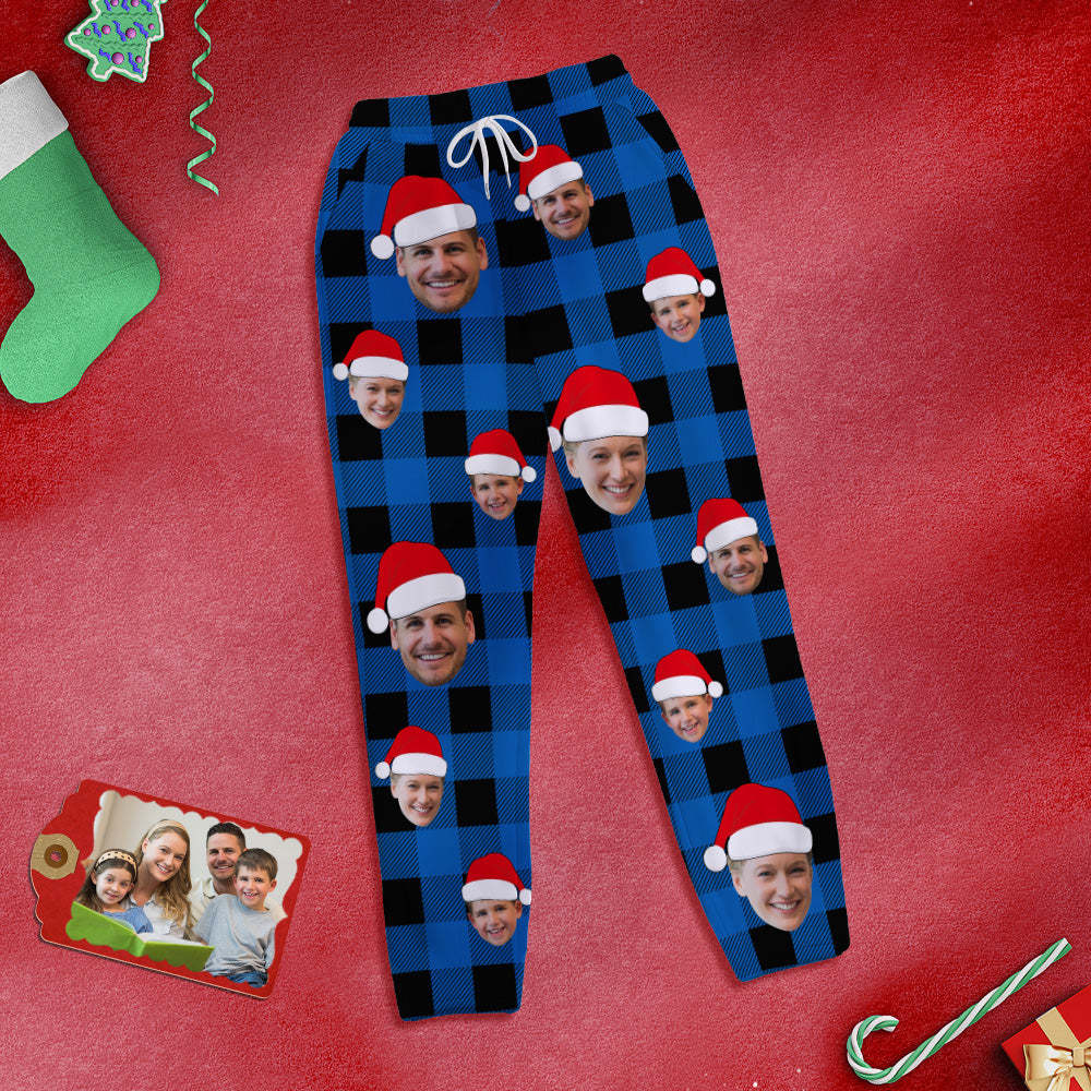 Custom Face Sweatpants Personalized Photo Christmas Family Buffalo Plaid Golf Pants for Him - My Photo Socks AU