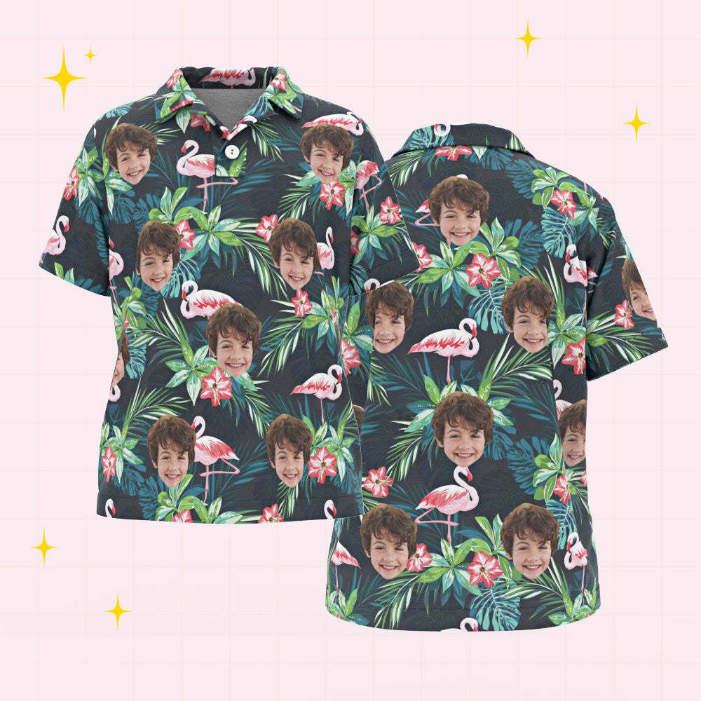 Custom Face Kids Polo Shirts Personalized Photo Hawaiian Style Shirt Flamingo Flower - My Photo Socks AU