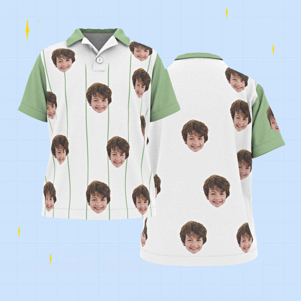 Custom Face Kids Polo Shirts Personalized Photo Shirt Green Stripes - My Photo Socks AU