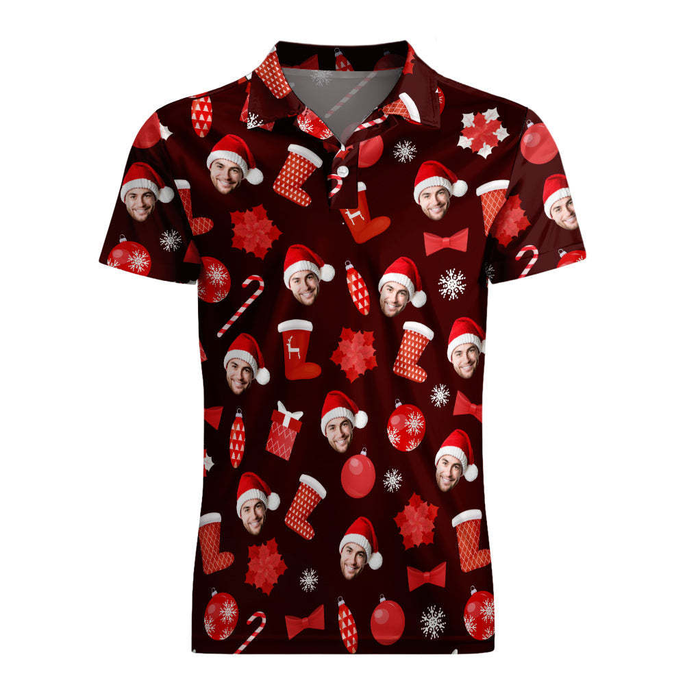 Men's Custom Face Christmas Polo-Shirts Short Sleeve Golf Tees Red Outdoor Sport Tennis Tops - My Photo Socks AU