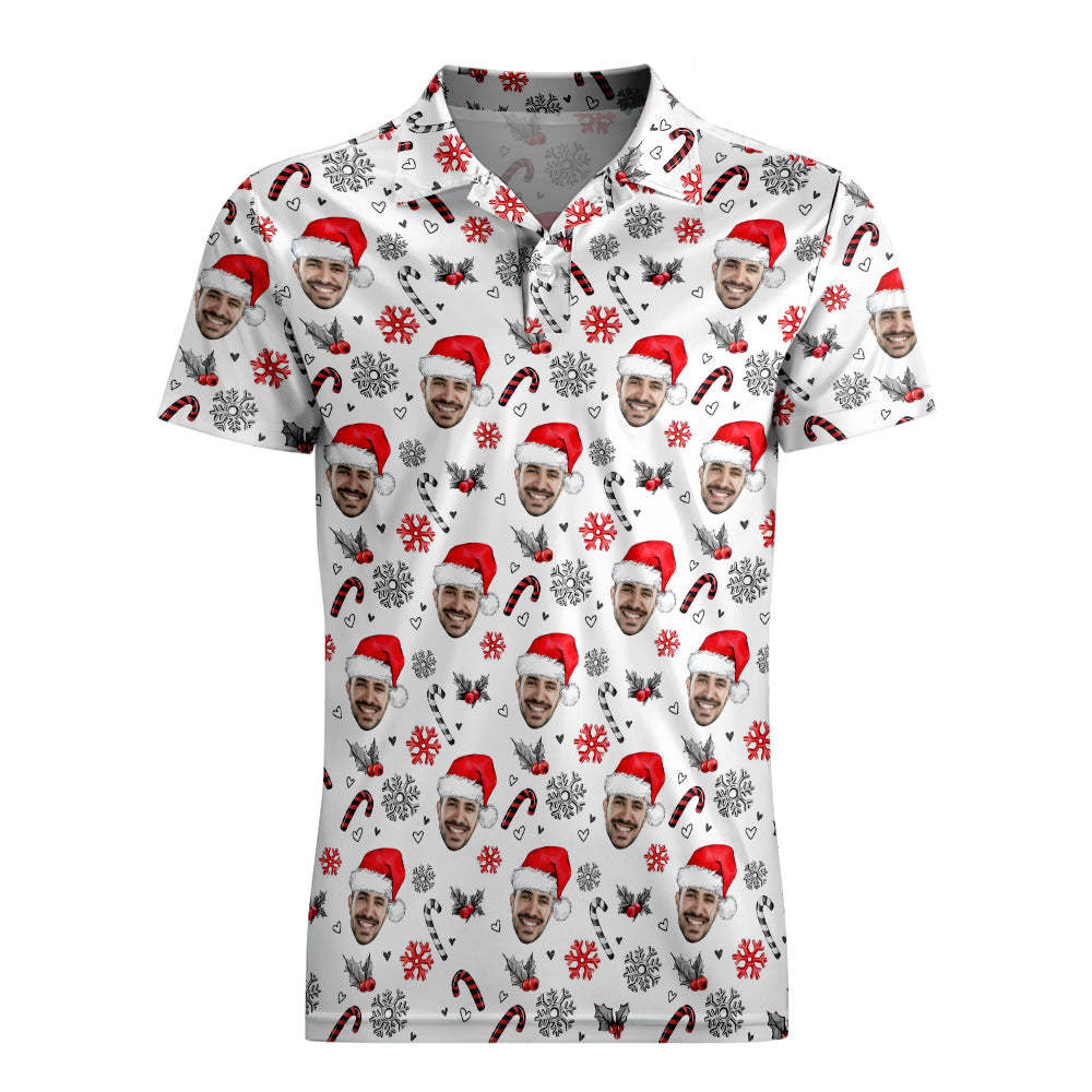 Men's Custom Face Shirt Personalized Face With Christmas Hat Pattern Golf Polo Shirts - My Photo Socks AU