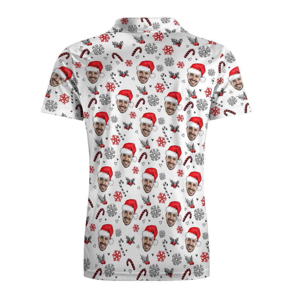 Men's Custom Face Shirt Personalized Face With Christmas Hat Pattern Golf Polo Shirts - My Photo Socks AU