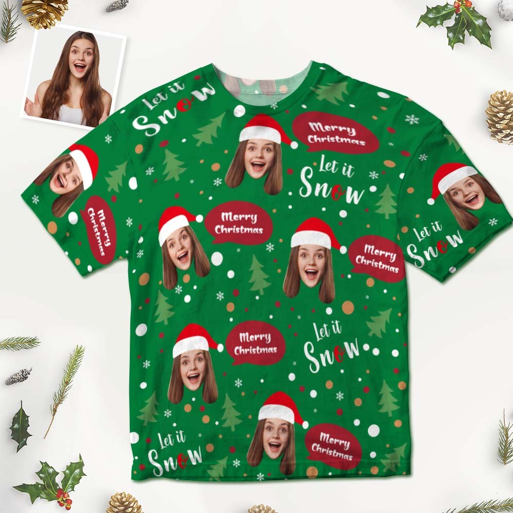 Custom Face T-shirt Christmas Gifts Santa Face Christmas T-shirt - My Photo Socks AU