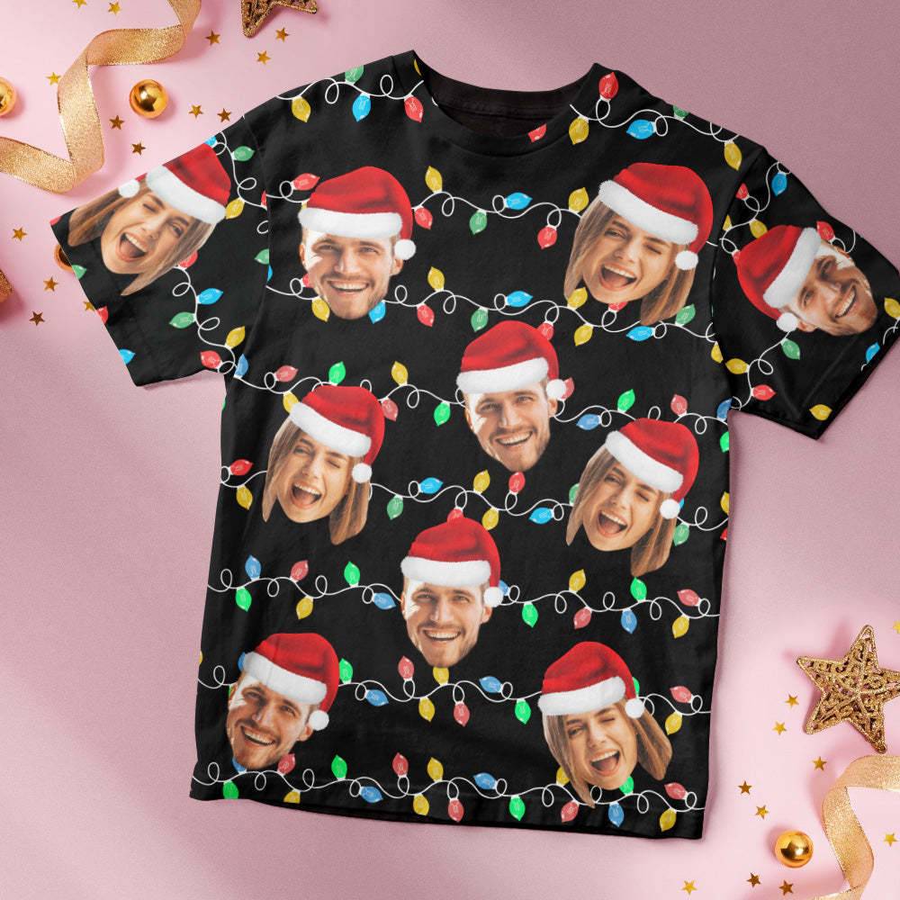 Custom Face T-shirt Personalized Personalized Photo Xmas Leds Unisex T-shirts Merry Christmas - My Photo Socks AU