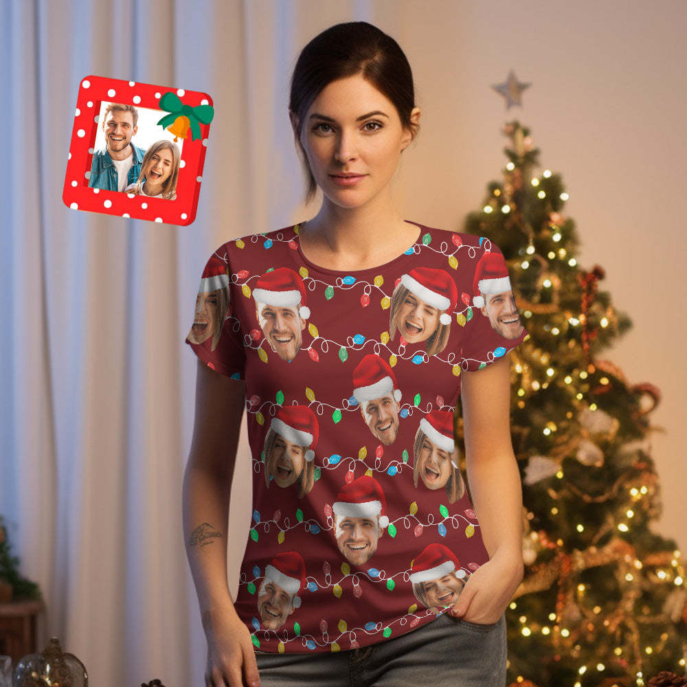 Custom Face T-shirt Personalized Personalized Photo Xmas Leds Unisex T-shirts Merry Christmas - My Photo Socks AU