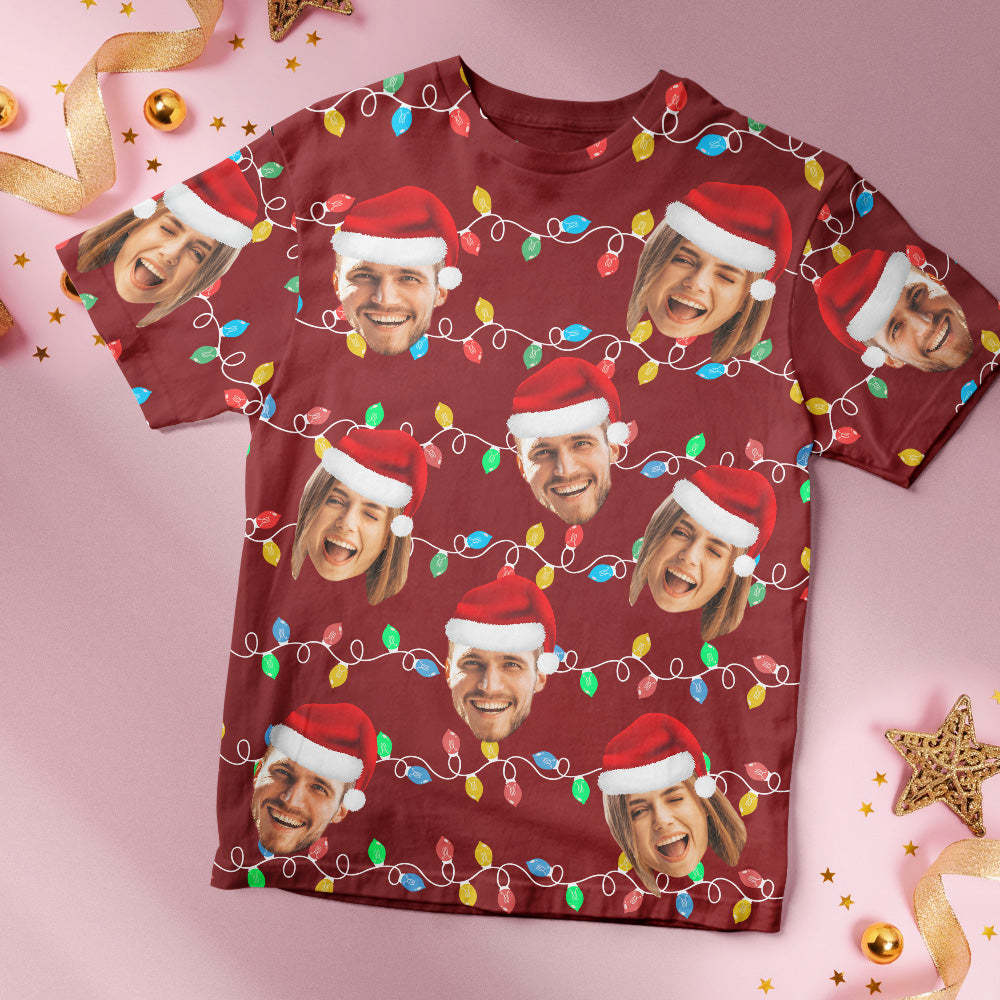 Custom Face T-shirt Personalized Personalized Photo Xmas Leds Unisex T-shirts Merry Christmas - My Photo Socks AU