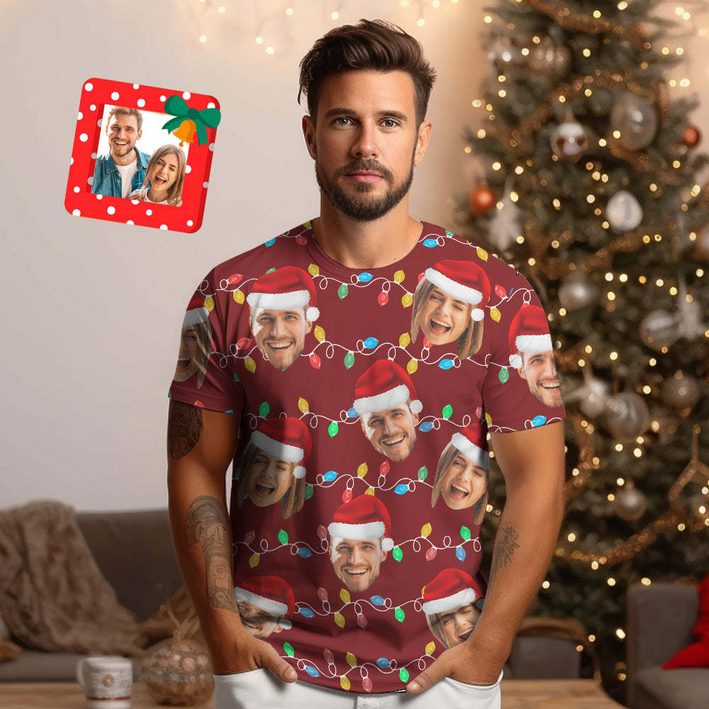 Custom Face T-shirt Personalized Personalized Photo Xmas Leds Unisex T-shirts Merry Christmas - My Photo Socks AU
