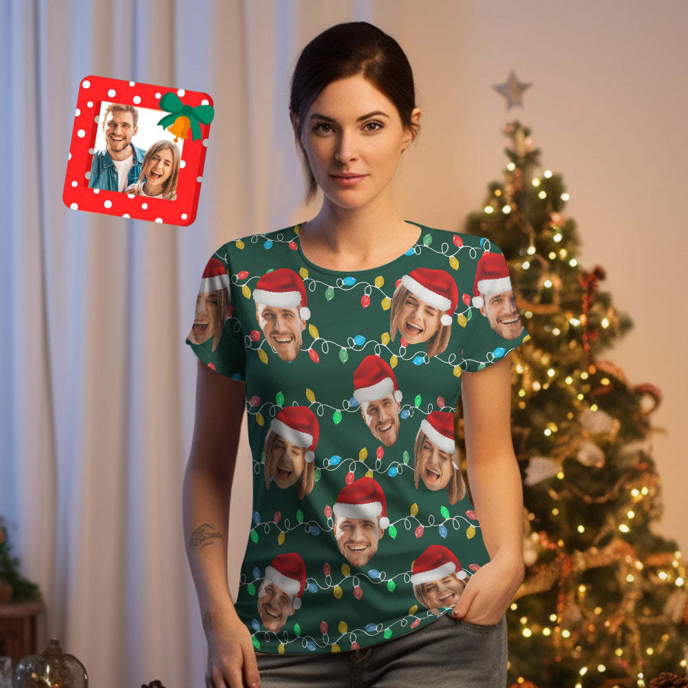 Custom Face T-shirt Personalized Personalized Photo Xmas Leds Unisex T-shirts Merry Christmas - My Photo Socks AU