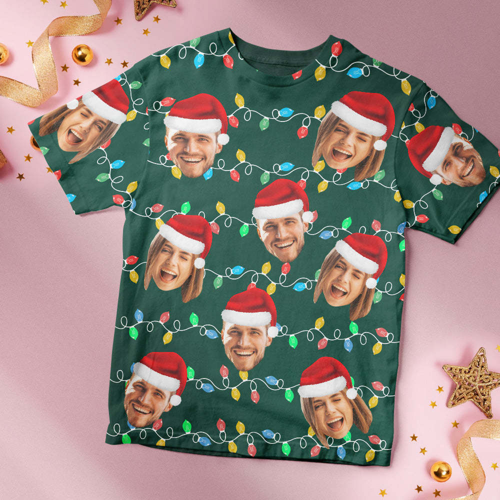 Custom Face T-shirt Personalized Personalized Photo Xmas Leds Unisex T-shirts Merry Christmas - My Photo Socks AU