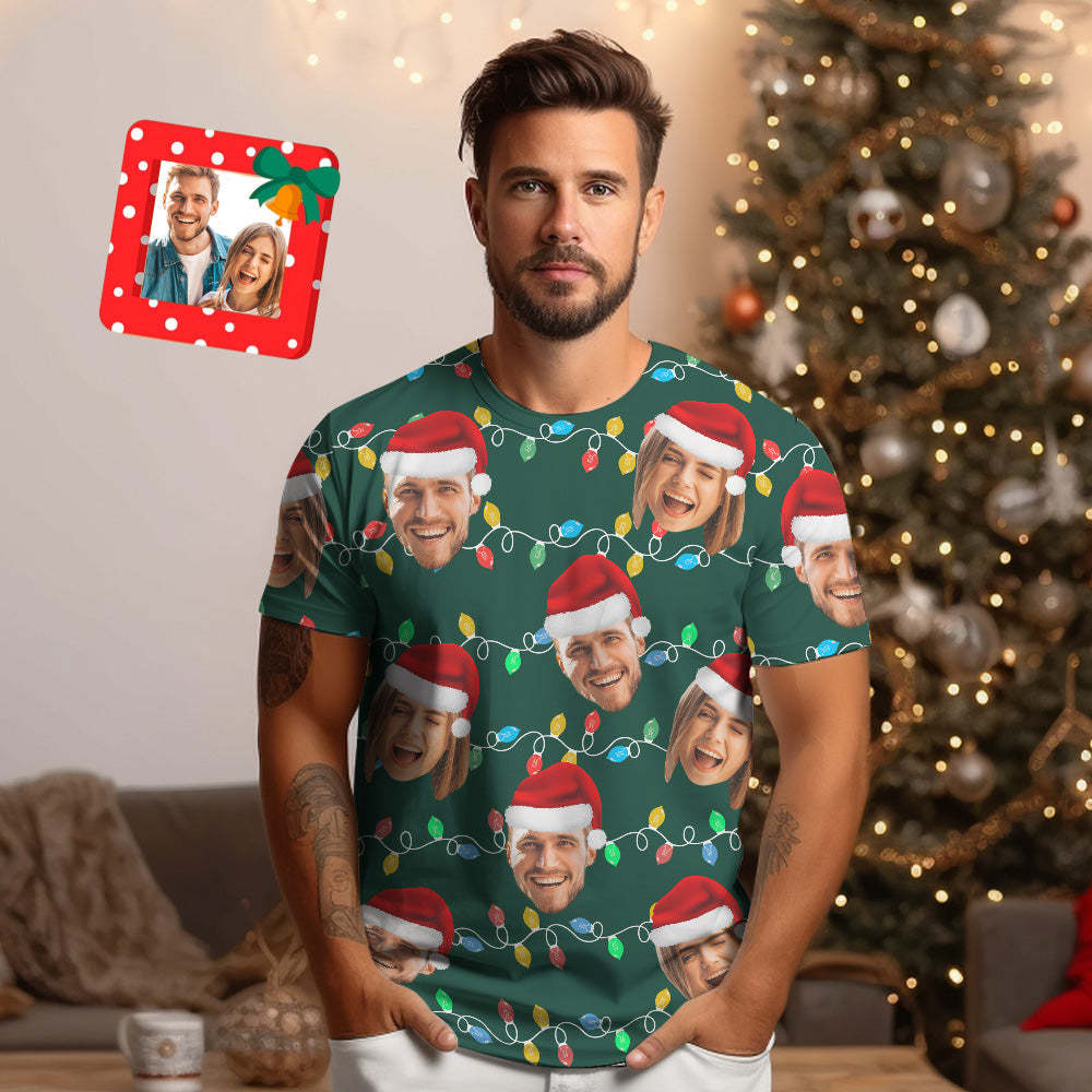 Custom Face T-shirt Personalized Personalized Photo Xmas Leds Unisex T-shirts Merry Christmas - My Photo Socks AU