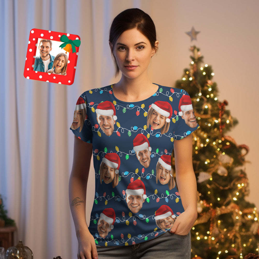 Custom Face T-shirt Personalized Personalized Photo Xmas Leds Unisex T-shirts Merry Christmas - My Photo Socks AU
