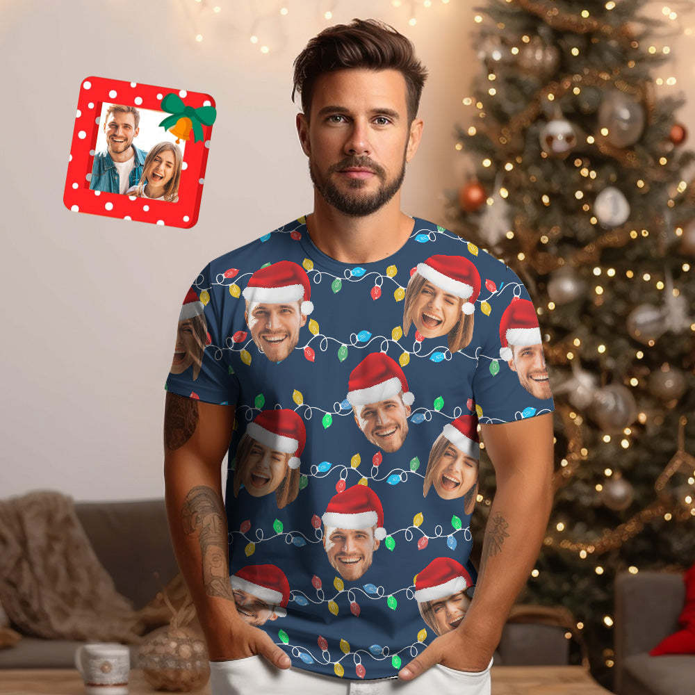 Custom Face T-shirt Personalized Personalized Photo Xmas Leds Unisex T-shirts Merry Christmas - My Photo Socks AU