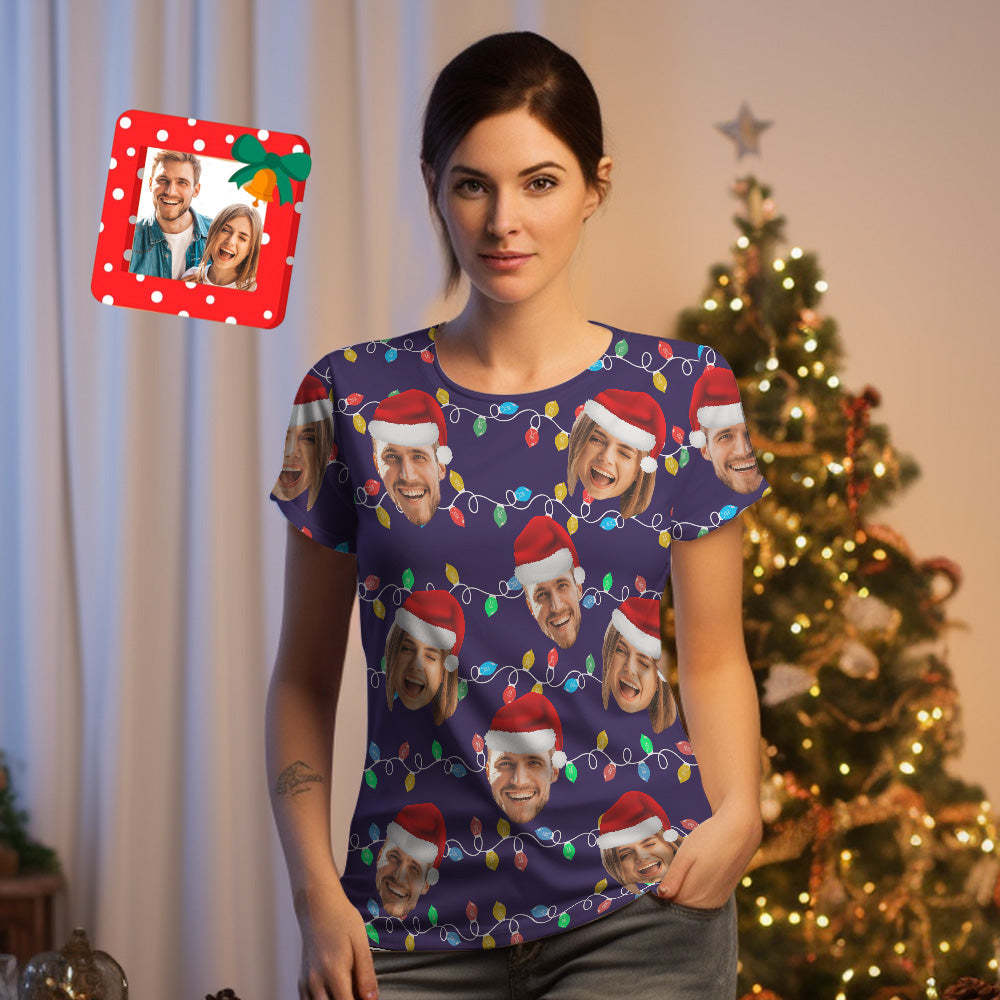 Custom Face T-shirt Personalized Personalized Photo Xmas Leds Unisex T-shirts Merry Christmas - My Photo Socks AU