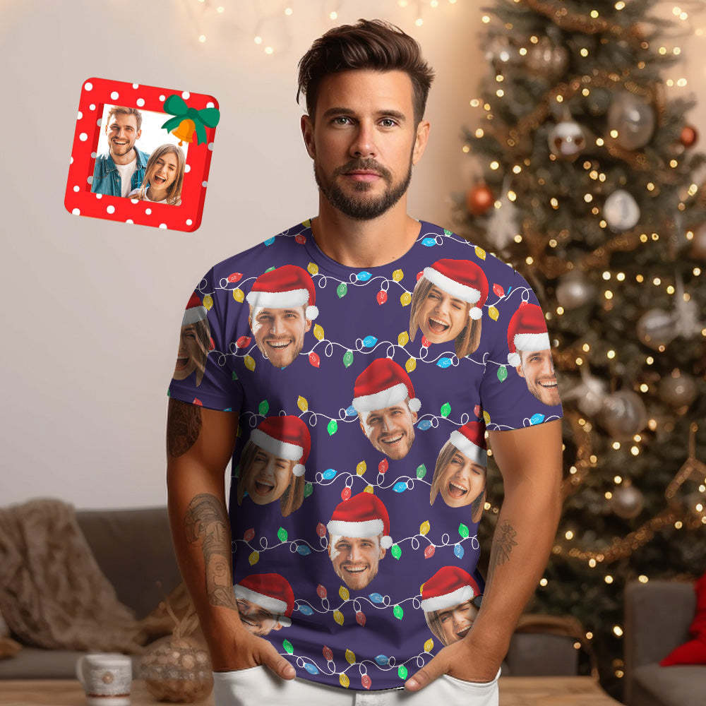 Custom Face T-shirt Personalized Personalized Photo Xmas Leds Unisex T-shirts Merry Christmas - My Photo Socks AU