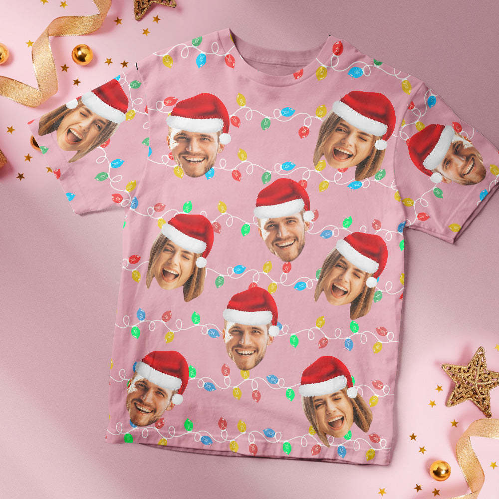 Custom Face T-shirt Personalized Personalized Photo Xmas Leds Unisex T-shirts Merry Christmas - My Photo Socks AU