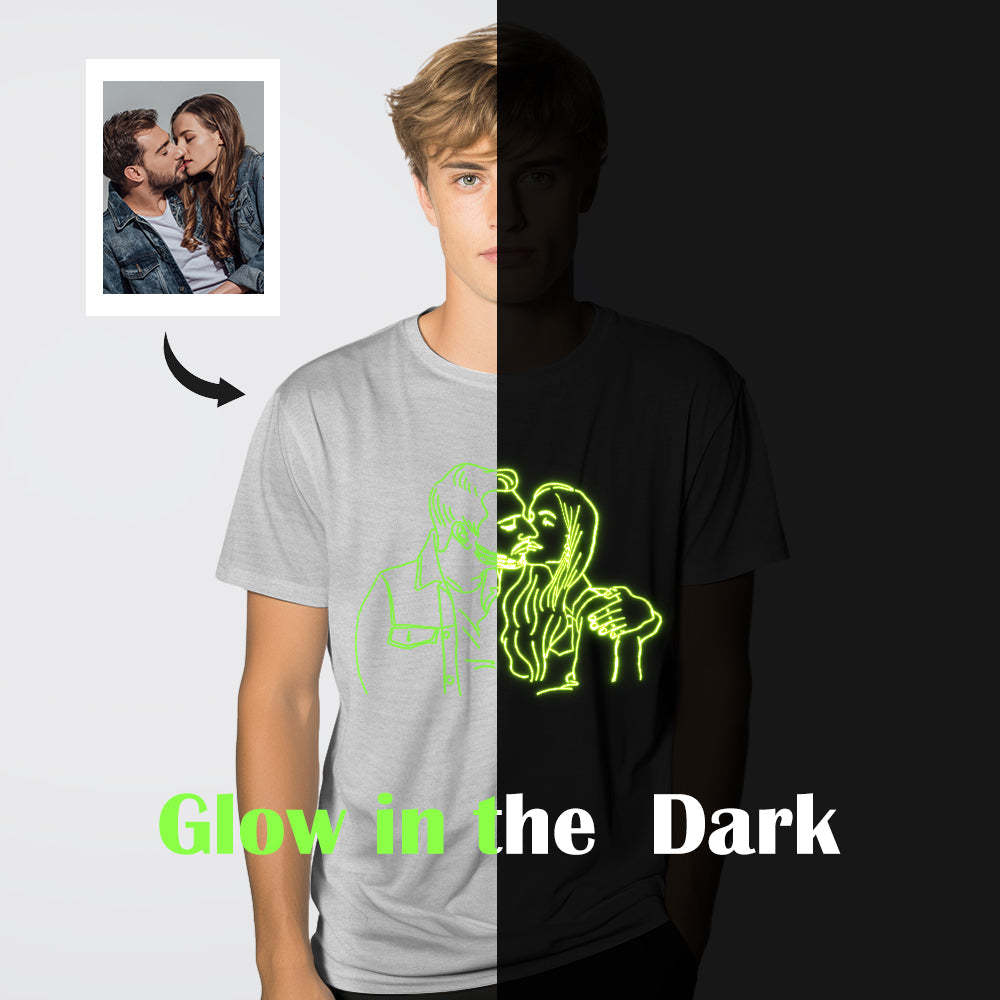 Custom Photo Glow In The Dark Multicolour T-shirt Personalized Luminous Unisex Shirt Creative Gift - My Photo Socks AU