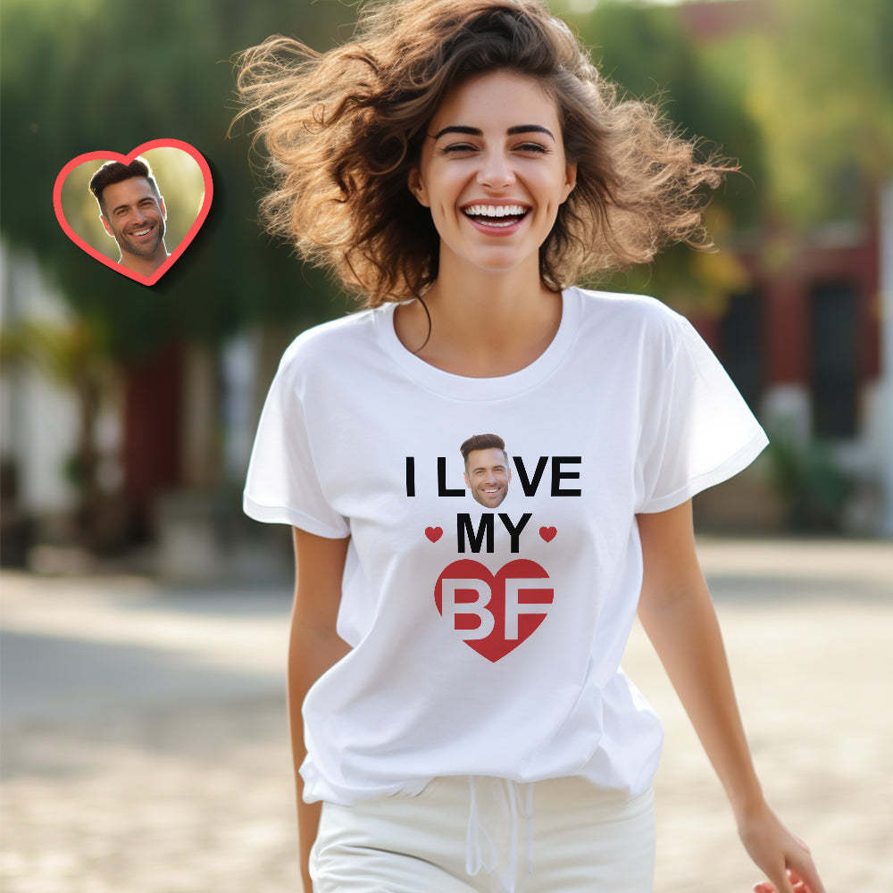 Custom Couple Matching T-shirts I Love My BF I Love My GF Valentine's Day Gift - My Photo Socks AU
