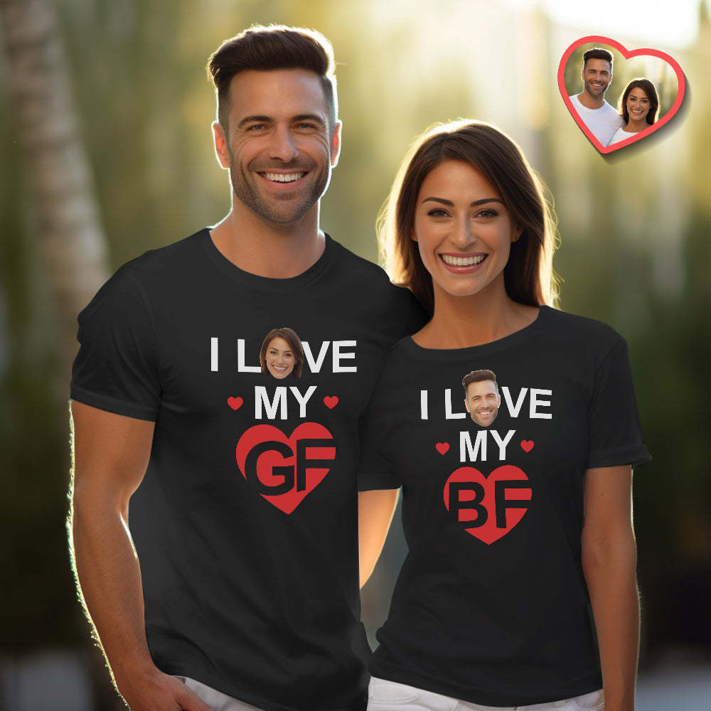 Custom Couple Matching T-shirts I Love My BF I Love My GF Valentine's Day Gift - My Photo Socks AU
