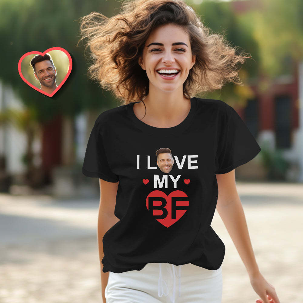 Custom Couple Matching T-shirts I Love My BF I Love My GF Valentine's Day Gift - My Photo Socks AU