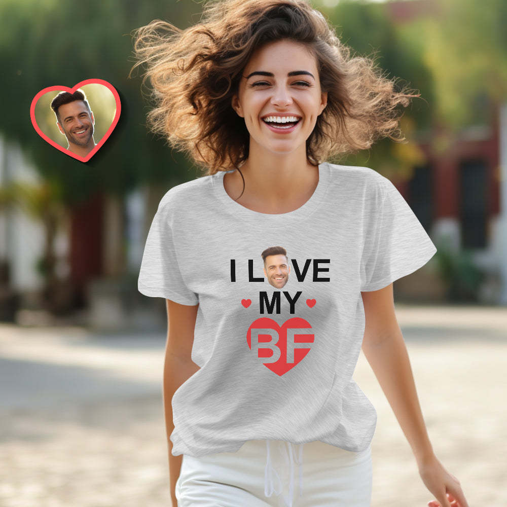 Custom Couple Matching T-shirts I Love My BF I Love My GF Valentine's Day Gift - My Photo Socks AU