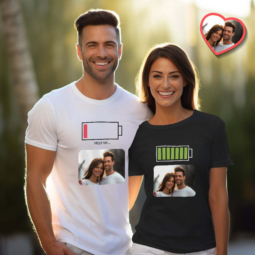 Custom Couple Matching T-shirts HELP ME Personalized Matching Couple Shirts Valentine's Day Gift - My Photo Socks AU